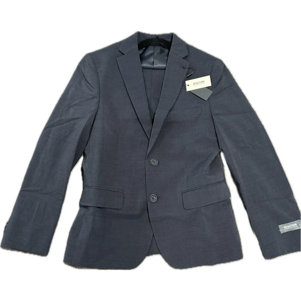 Kenneth Cole Reaction Boys's Blue 2 Piece Suit Solid 14REG 14W Double-Vented